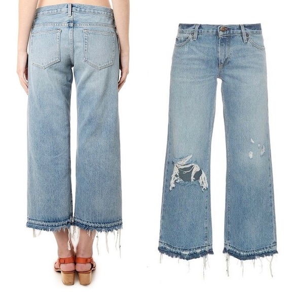 SIMON MILLER Low Rise Distressed Japanese Denim Wide Leg Raw Hem Crop Jean 26 - Picture 3 of 8